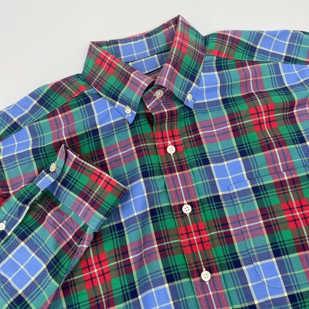 Vineyard Vines Men's Medium Murray Shirt 100% Cotton Crisp Blue Green Plaid